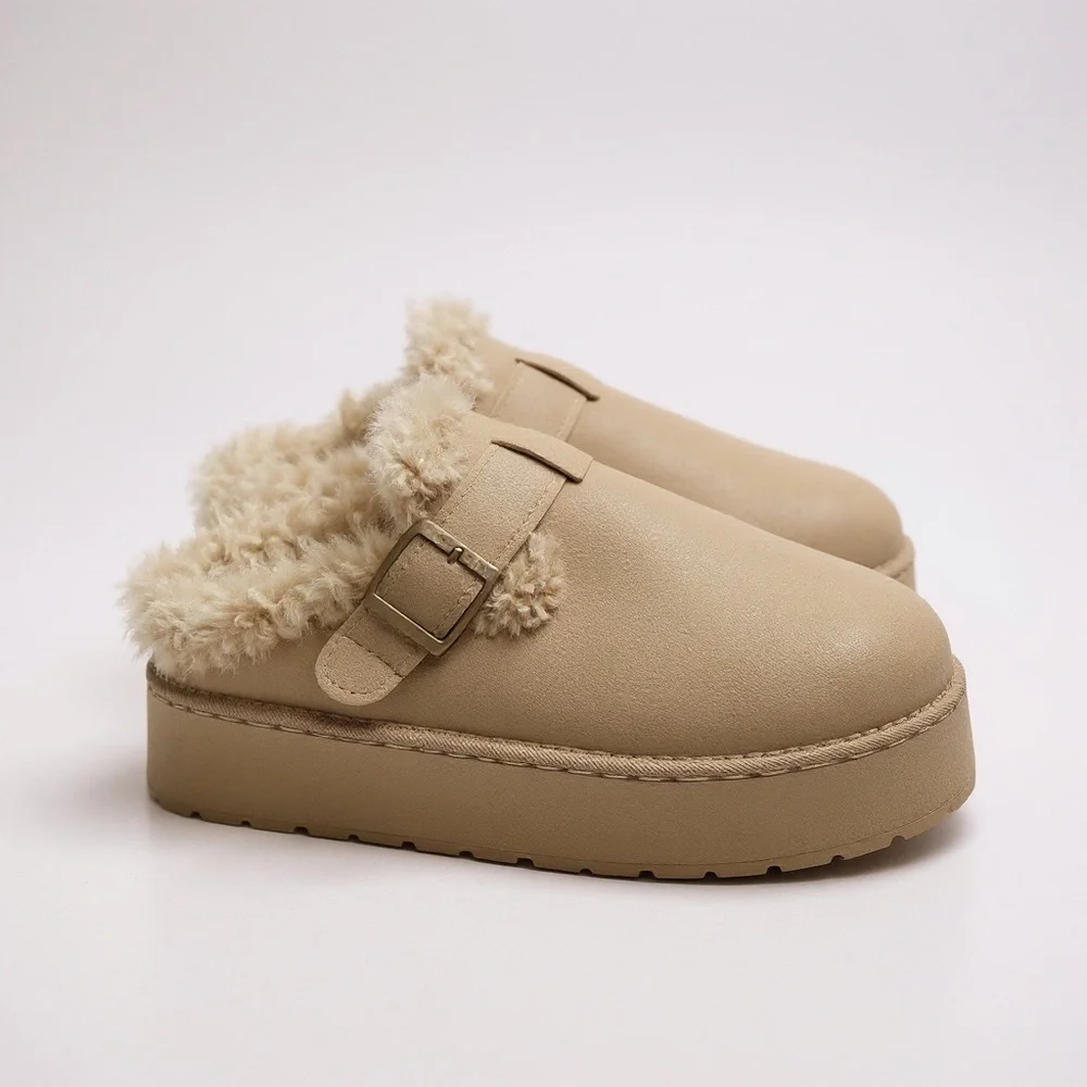 Cozy Tan Fur-Lined Slip-On Ankle Boots